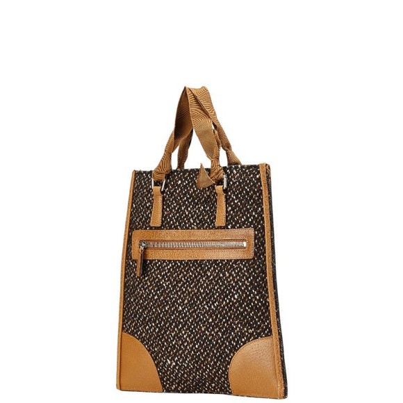 Prada Handbag Wool Leather Multicolor Triangle Brown - Picture 1 of 8